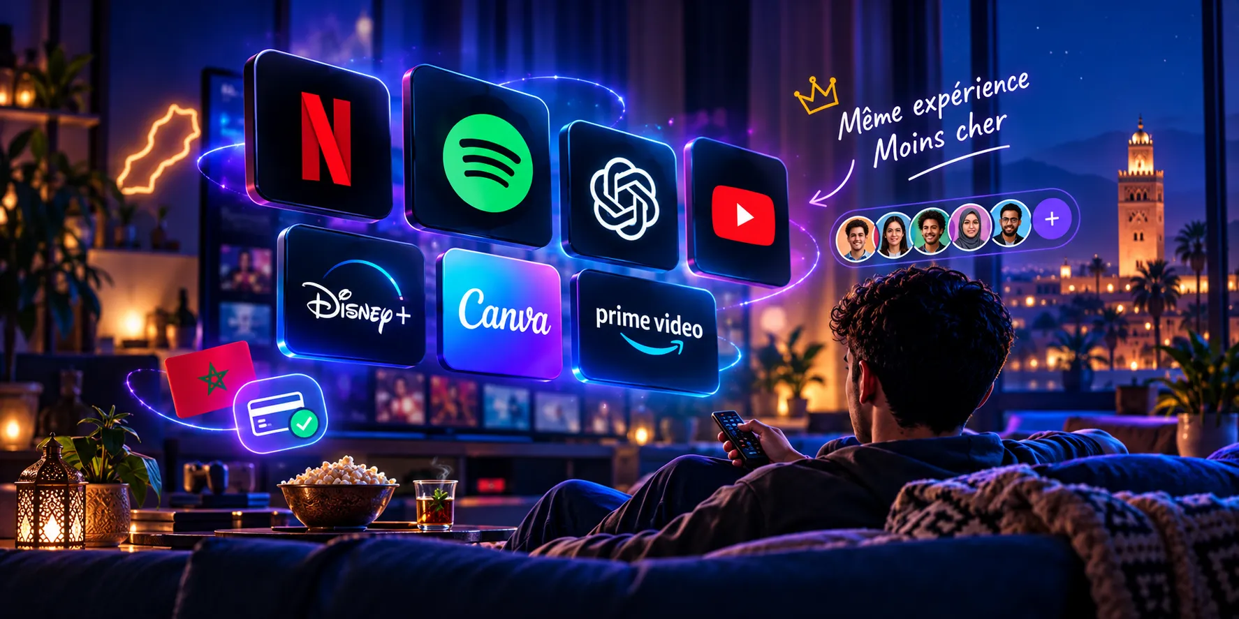 Un client MySplit regarde Netflix dans son salon au Maroc